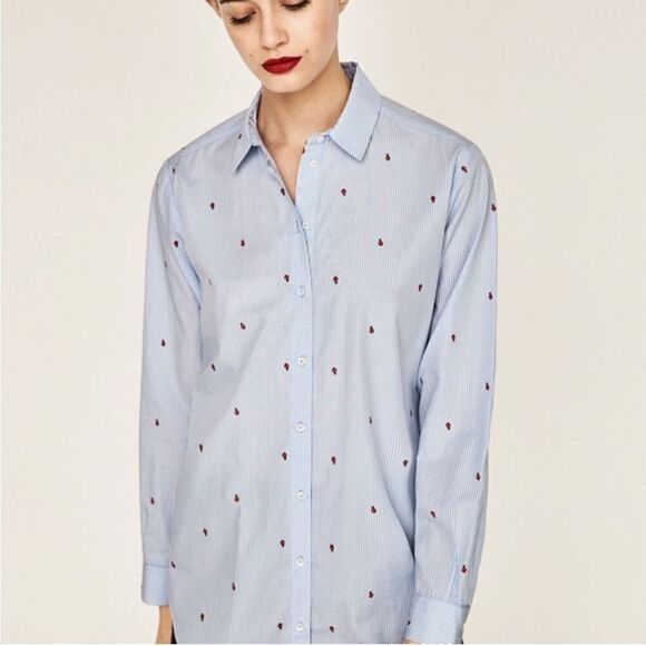 Zara Lady Bug Button Up - Oversized Fit - Picture 1 of 5